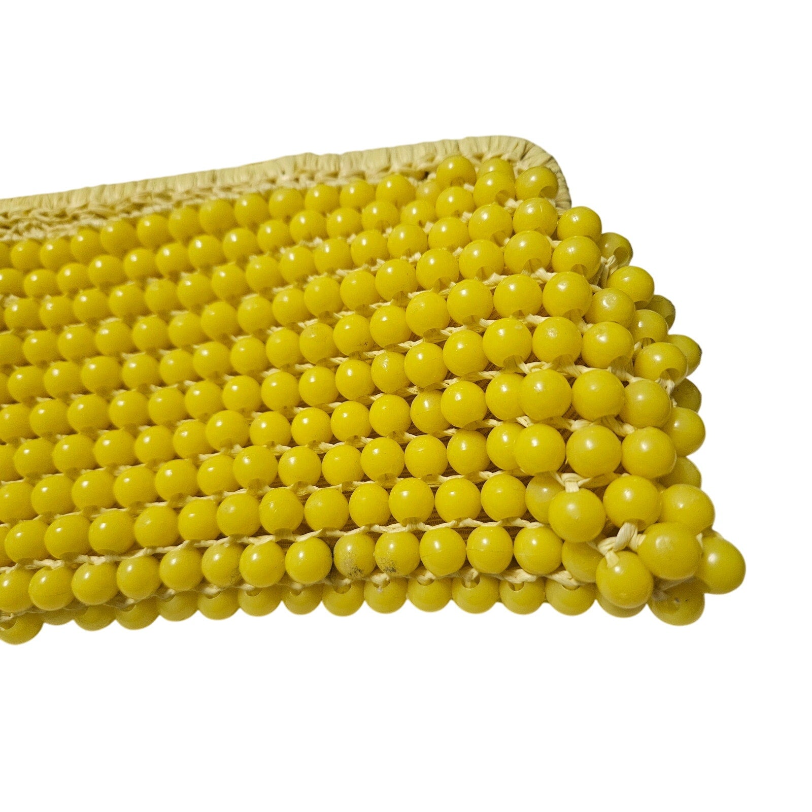 Retro Italian Made Yellow Beaded Clutch Handbag Knit Bag Raffia Purse [VINTAGE]