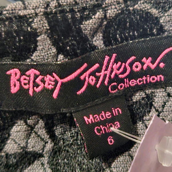 Betsey Johnson Floral Jacket Brocade Runway Peplum Ribbon Fit Flare Size 6