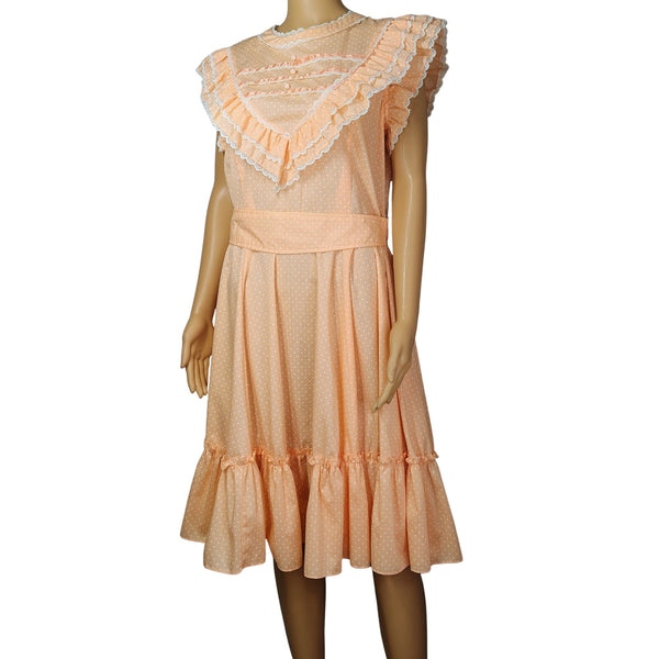 1970s Jeri Bee Belted Rockabilly Prairie Square Dance Ruffle Layered Dress Size 16 [Vintage]