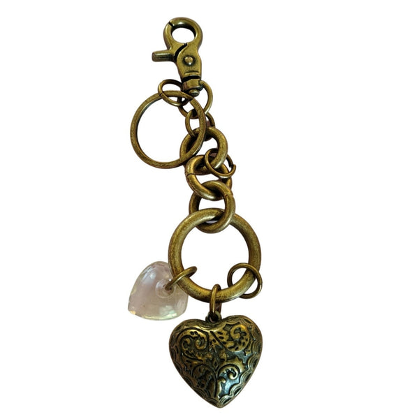 Brass 3D Puffy Hearts Purse Charm Key Ring Purse Accessory Plastic Metal Hook