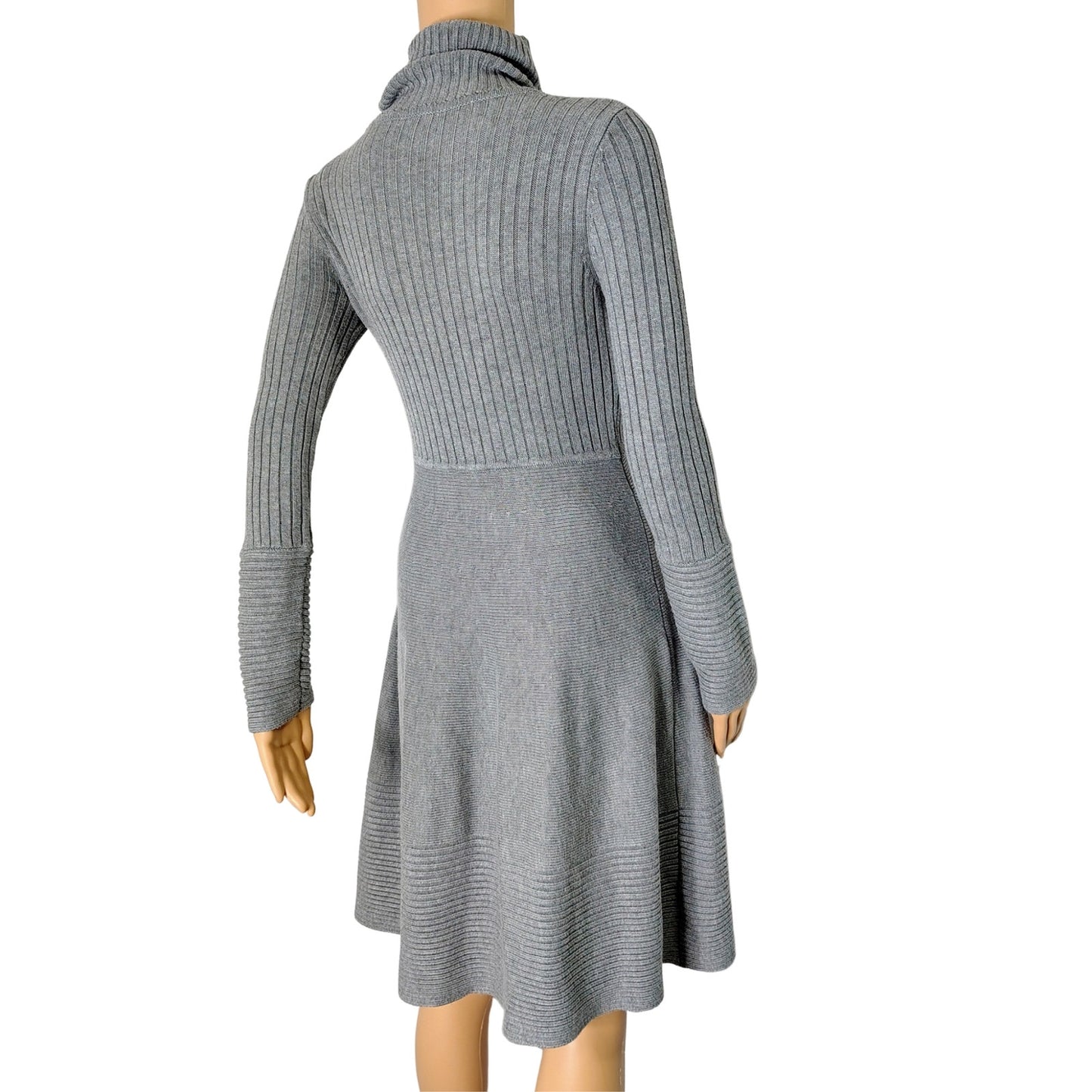 Gray Eliza J Fit & Flare Knit Turtleneck Long Sleeve Midi Dress Size Small