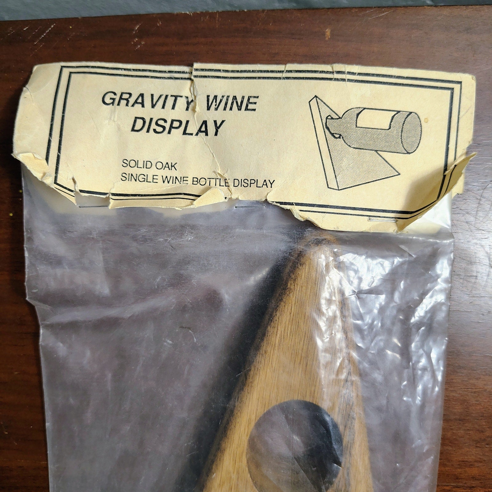 1980s Artisan Wood Gravity Floating Single Wine Bottle Holder Triangle Shape [Vintage]