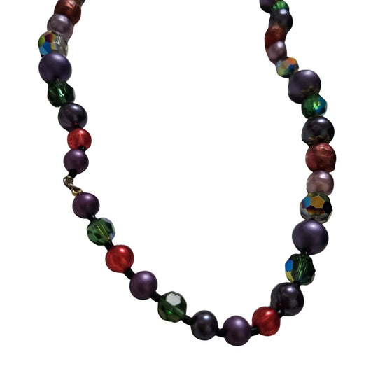 1950s Aurora Borealis Carnival Glass Plastic Beaded Opera Length Necklace [Vintage]