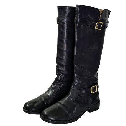 Coach Whitley Tall Black Leather Riding Boots Buckles Zipper Round Toe Size 10B