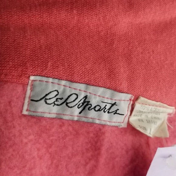 1970s Zip Up Sweatshirt with Collar Salmon Pink Gray Size Large [VINTAGE]