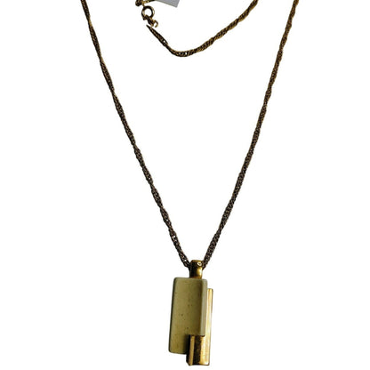 60s Vintage Crown Trifari Faux Ivory Lucite Gold Tone Pendant Chain Link Necklac