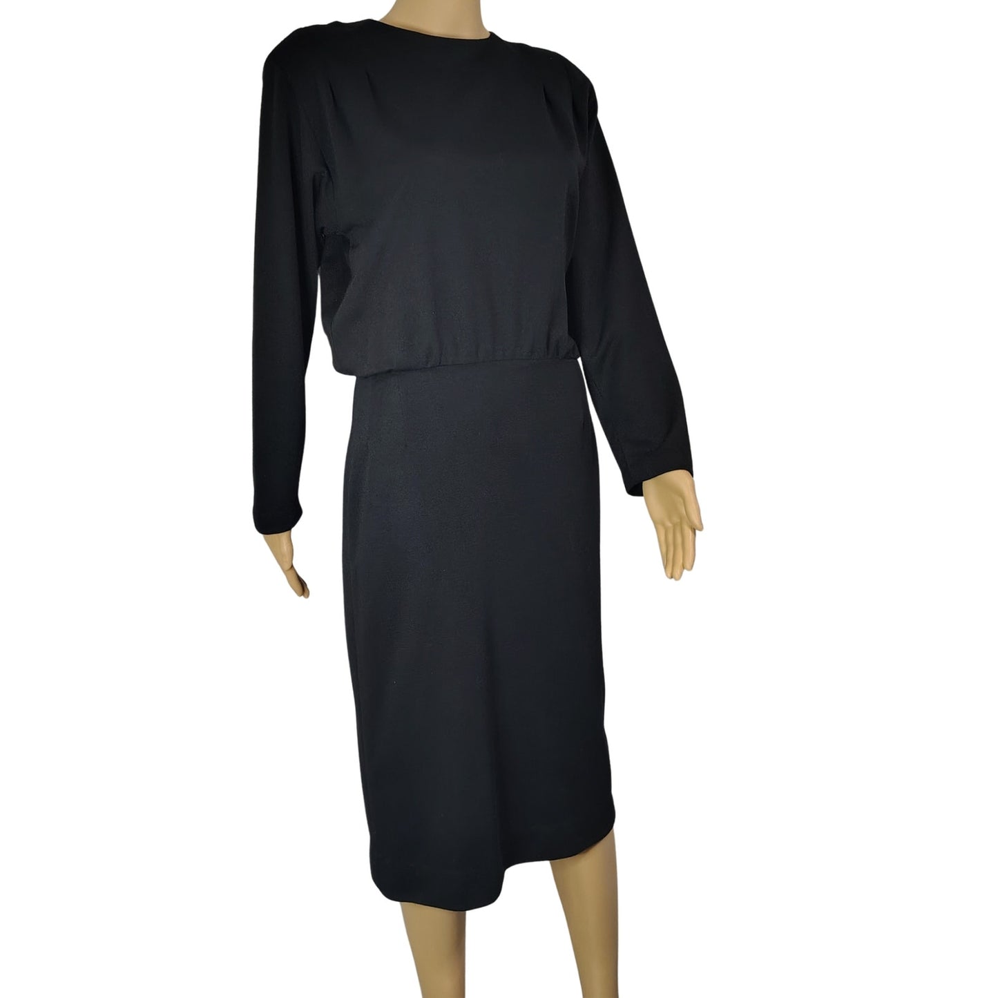 1960s Mod MCM Black Long Sleeve High Neck Pencil Skirt Dress Back Buttons Size Small [Vintage]