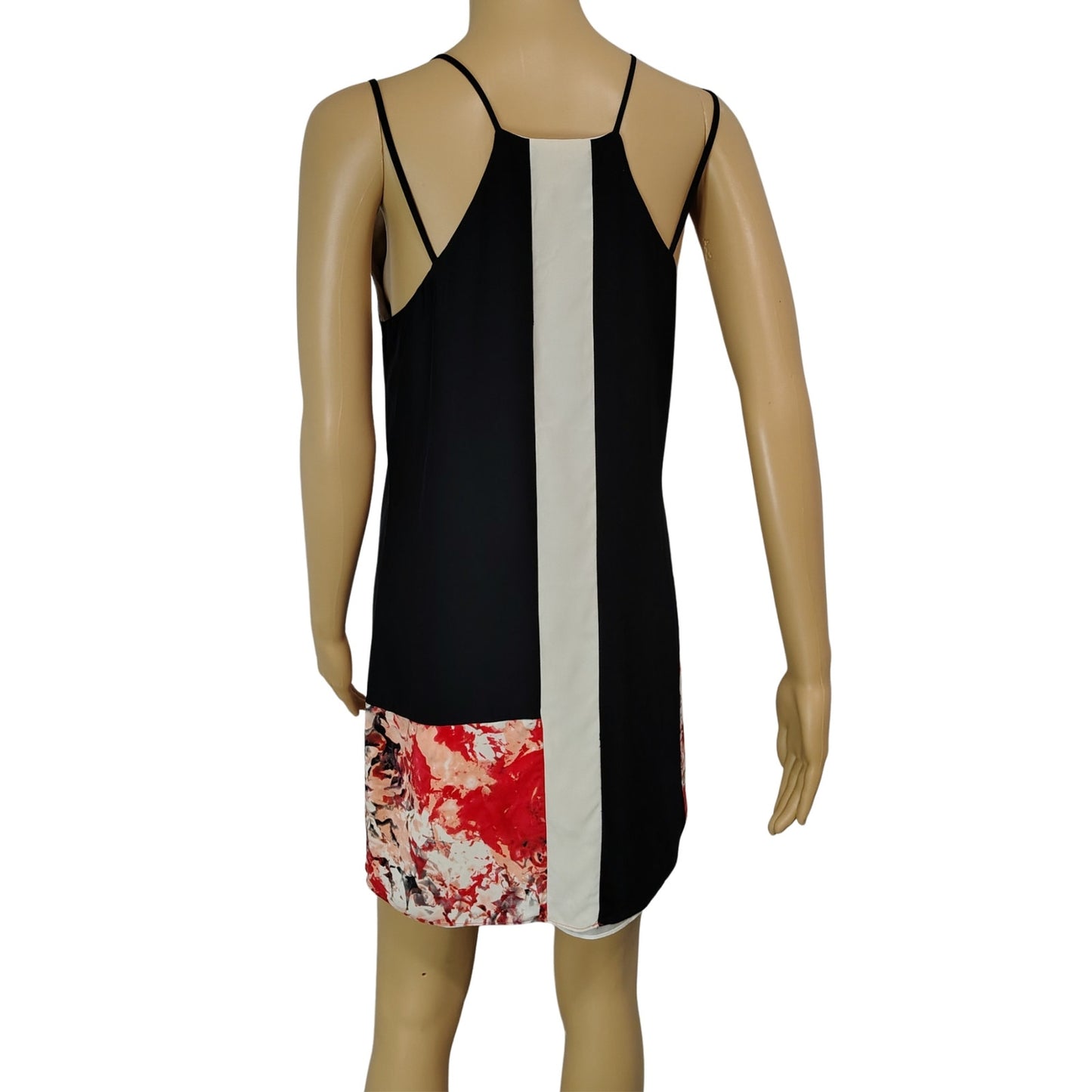100% SILK PARKER Slip Dress Patchwork Floral Keyhole Strappy Black Red White Size S