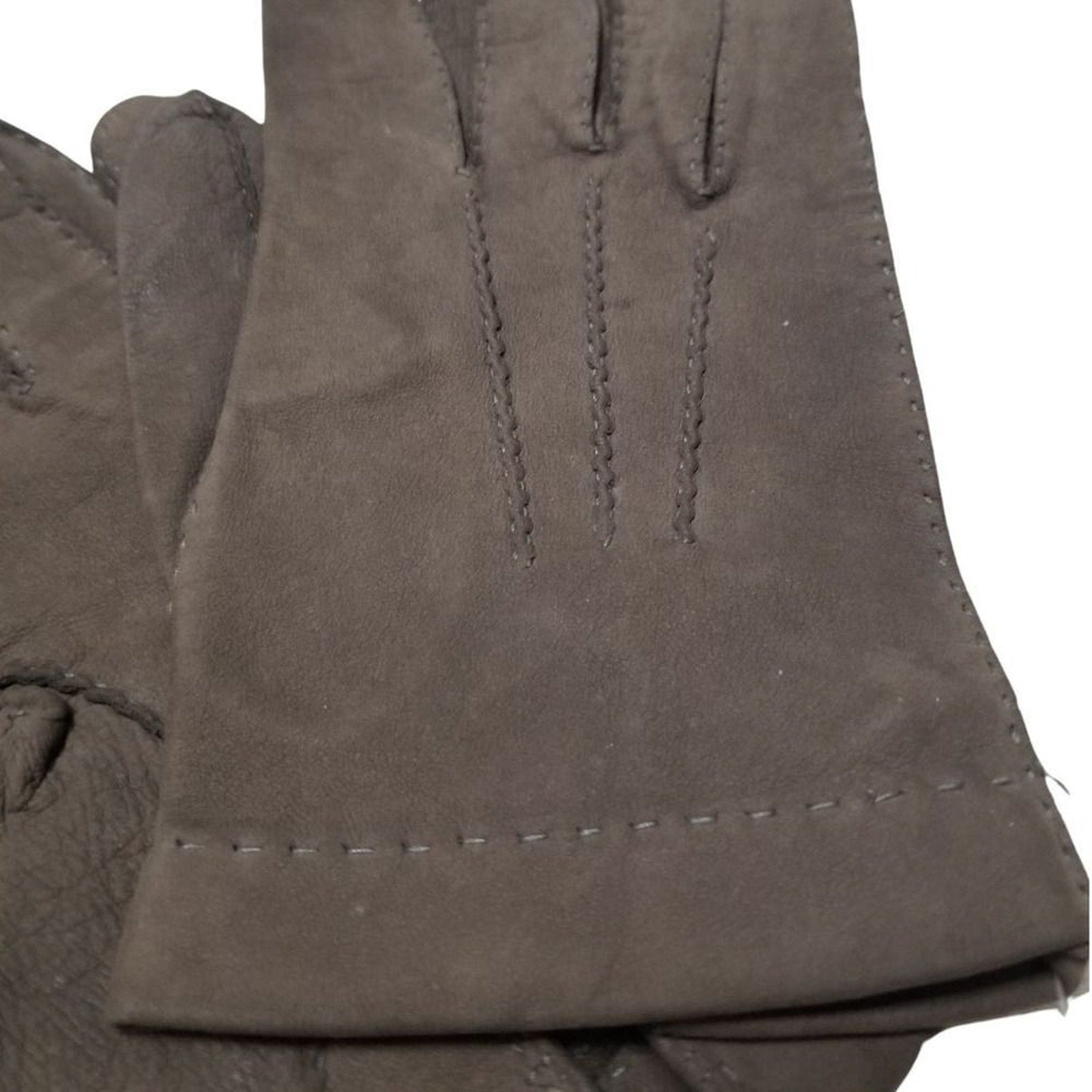 Taupe Suede Leather Fitted Gloves Seam Detail Unlined Women's Large [VINTAGE]