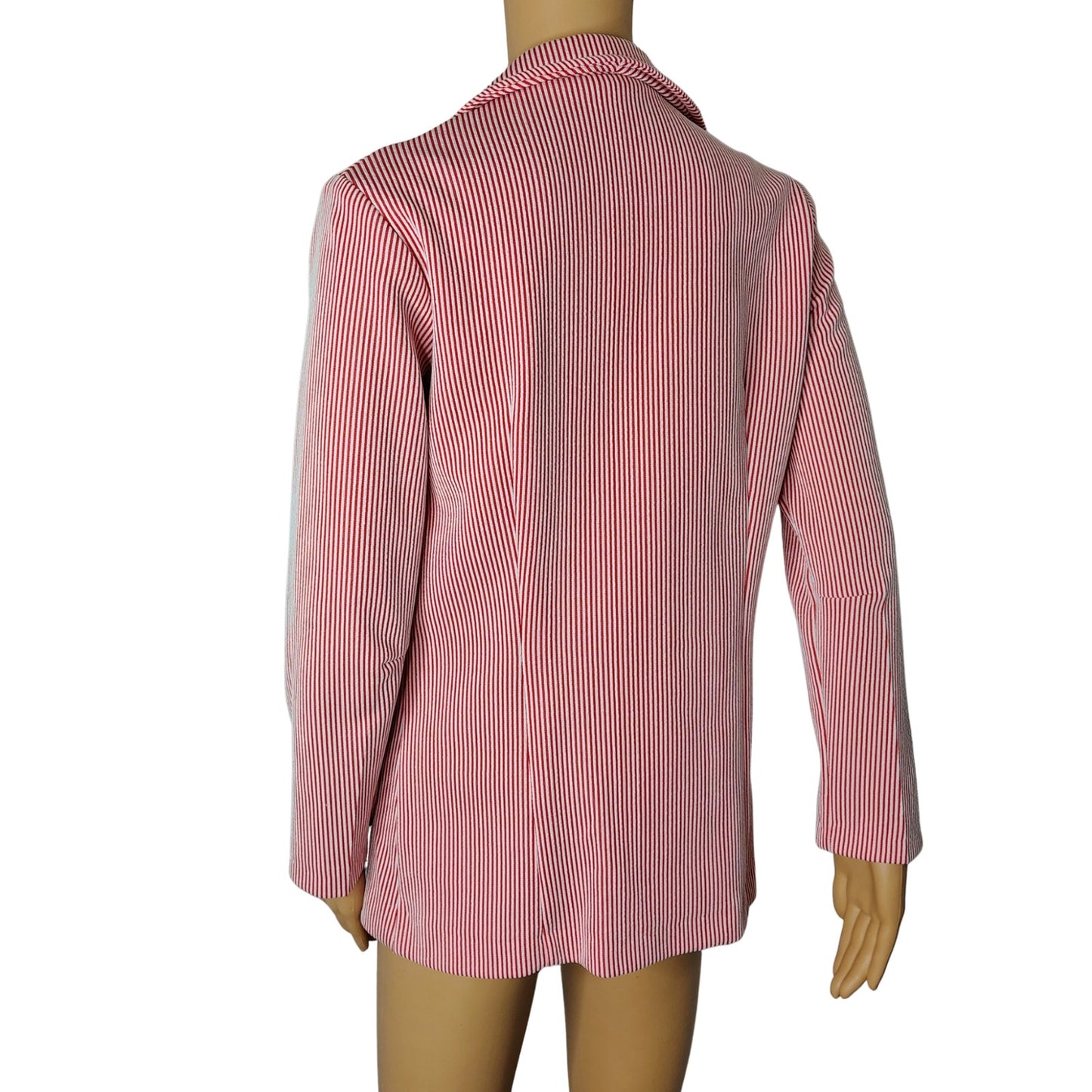 1960s Red White Striped Polyester Single Breasted blazer Size 12 Women's [Vintage]