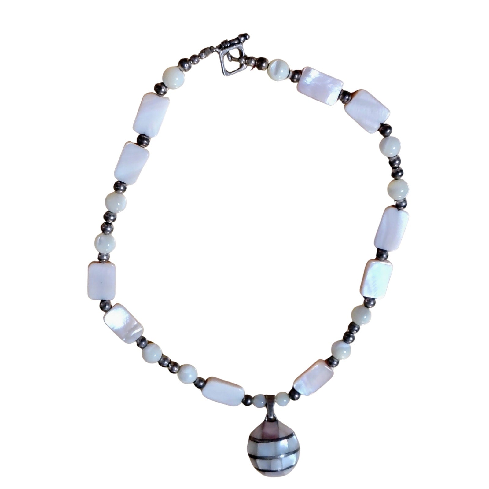 Sterling Silver Pink Mother Pearl Chime Ball Pendant Beaded Necklace [Vintage]