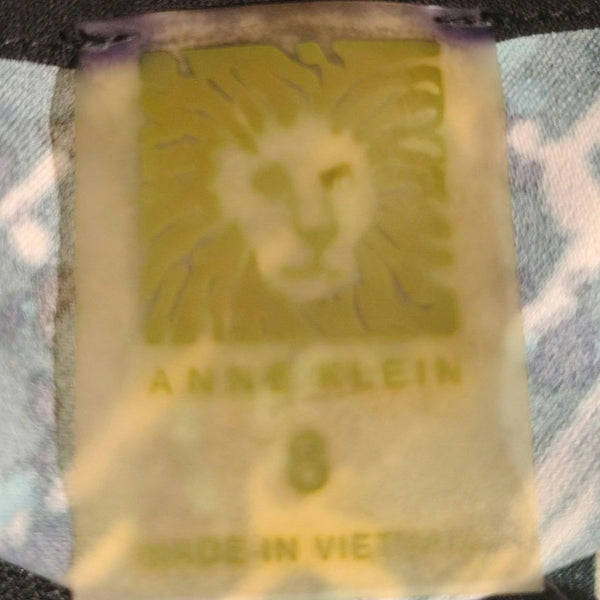 Sheer Long Sleeve Abstract Print Bodycon Top Black Green Anne Klein Size 8