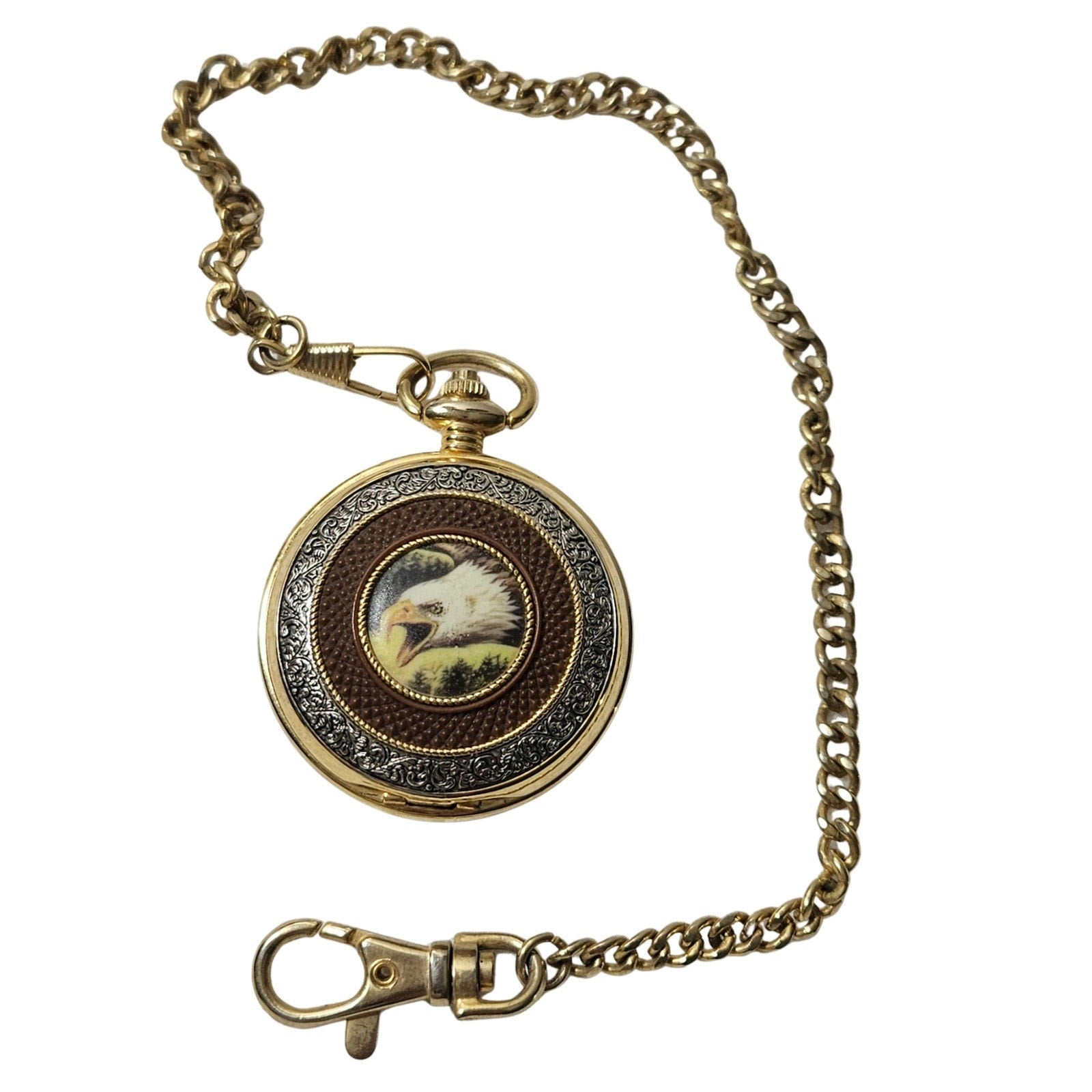 Gold  Franklin Mint Bald Eagle Pocket Watch Chain Vintage Ted Blaylock Chilkat [Vintage]