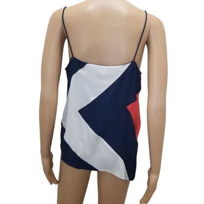 Diane Von Furstenberg Cream Black Pink Silk Spaghetti Strap Tank Top Size Medium