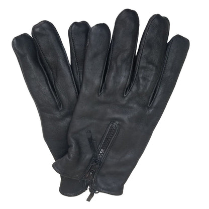 Black Deer Skin Leather Zip + Elastic Wrist Lined Gloves Size Men's Medium