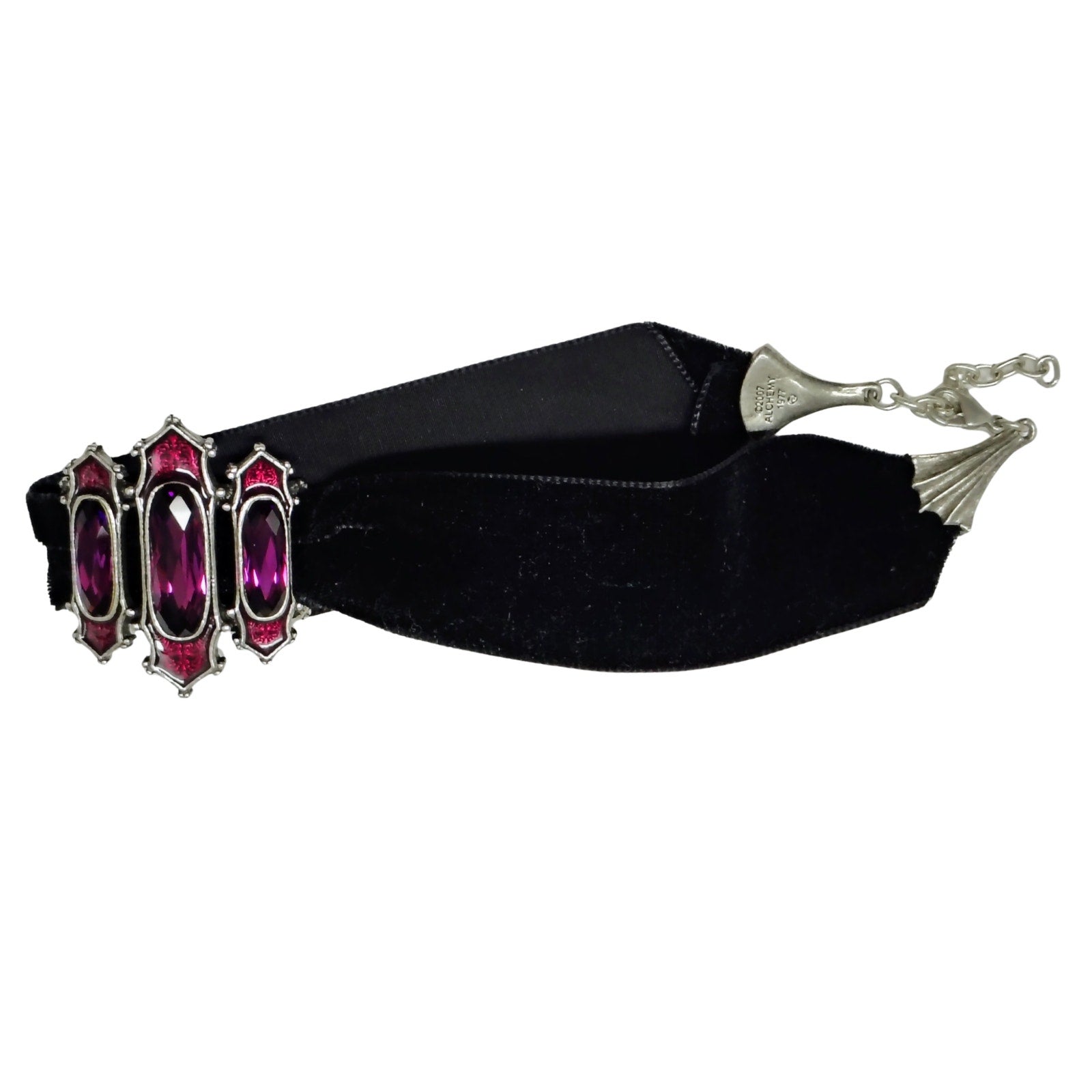 Alchemy Gothic Swarovski Crystals Purple Enamel Black Velvet Ribbon Band Choker