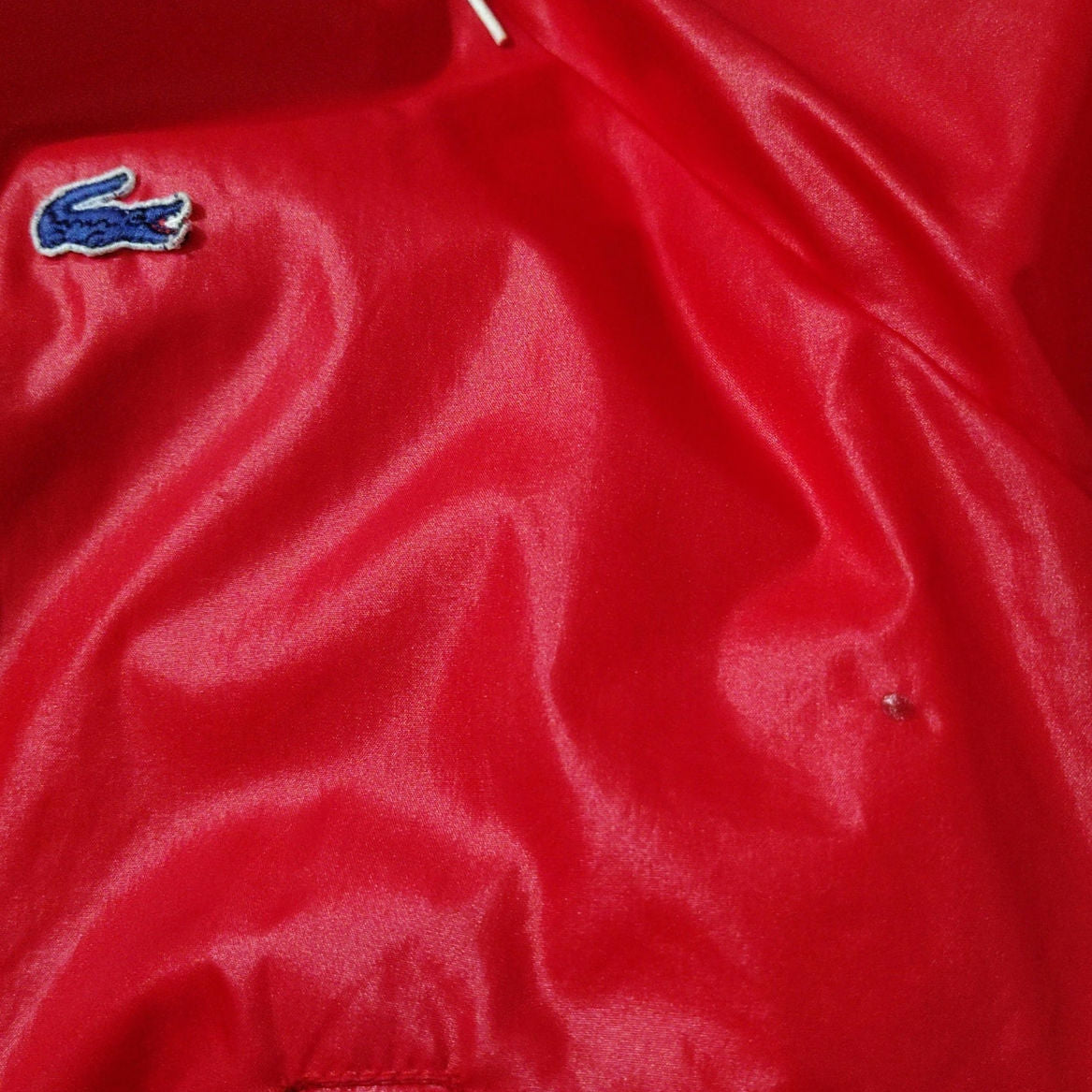 80s Red Izod Lacoste Nylon Windbreaker Jacket Terry Cloth Zip Up Hoodie [Vintage]