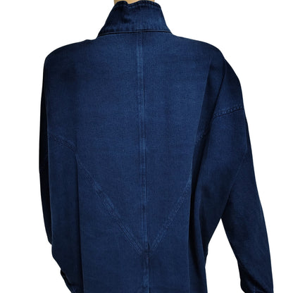 1990s Pado California Indigo Blue Denim Jean Jacket Dolman Sleeves Embroidered [Vintage]