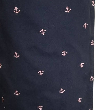 Embroidered Pink Anchors Blue Pencil Skirt  L.L. Bean Nautical Size Petite 16