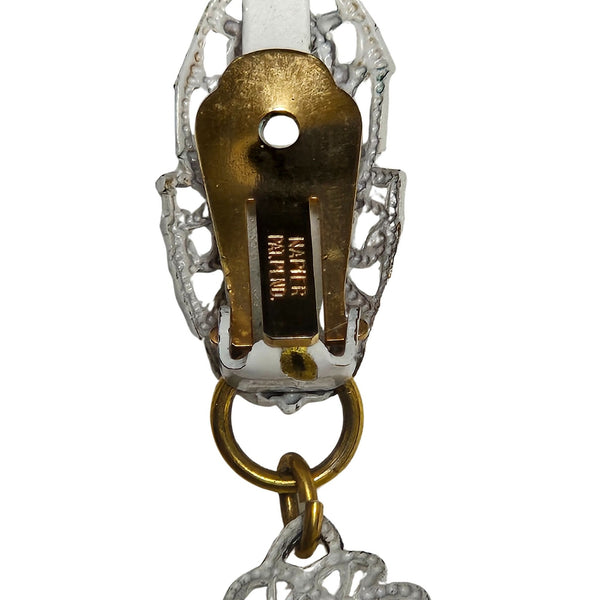 1960s Vintage Signed Napier Patent Pending Big White Filigree Drop Clip Earrings