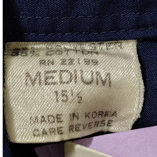 1970s Blue Western Shirt Embroidered Floral Pattern Pearl Snap Buttons Size Medium [Vintage]