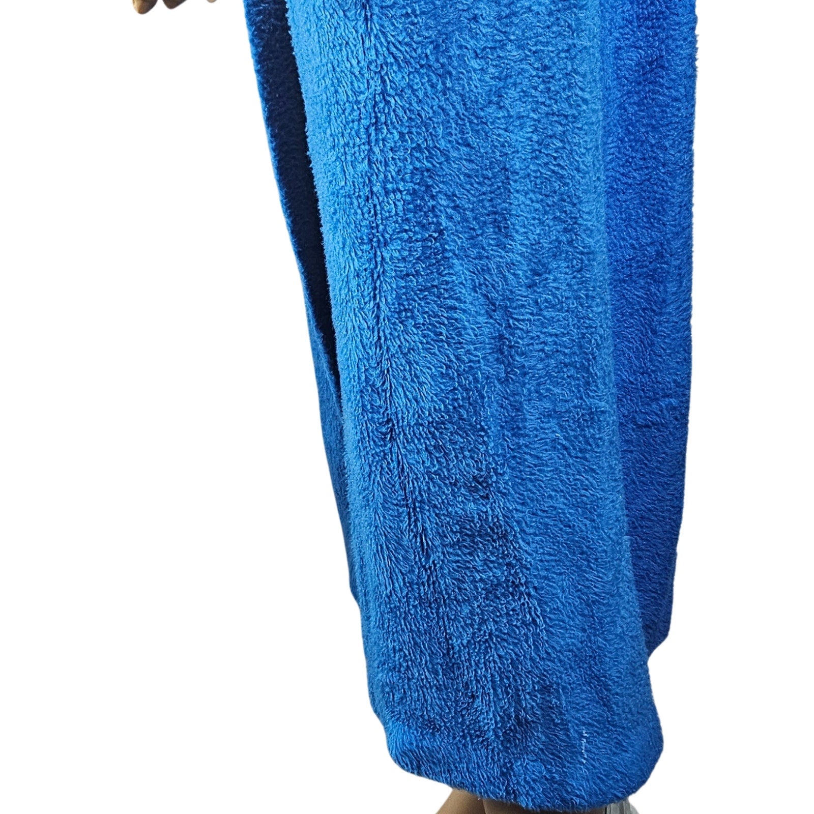 1970s Electric Blue Shaggy Full Length Robe Matching Belt Teddy Bear Fleece