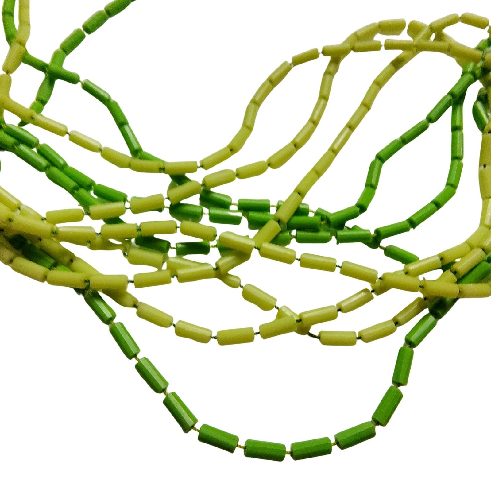 Opera length Retro 5 strands Green Plastic Beaded Necklace Three Shades of Green [Vintage]