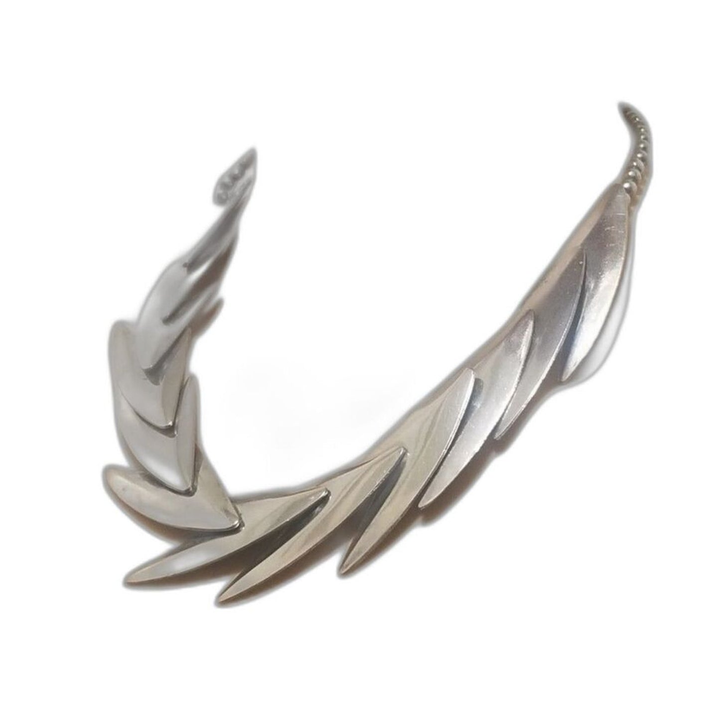 80s Vintage Silver Tone Stacked V Shape Serpentine Statement Ball Chain Necklace