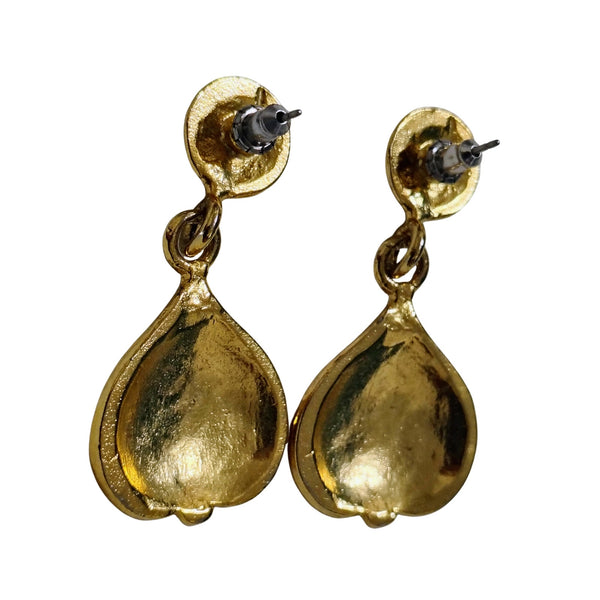 80s Bali Design Gold Tone Filigree Teardrop Pierced Earrings Deadstock [Vintage ]