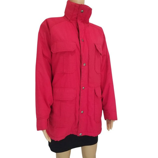 1980s Woolrich Woman Thinsulate Red Snap Close Winter Coat Size Large [VINTAGE]