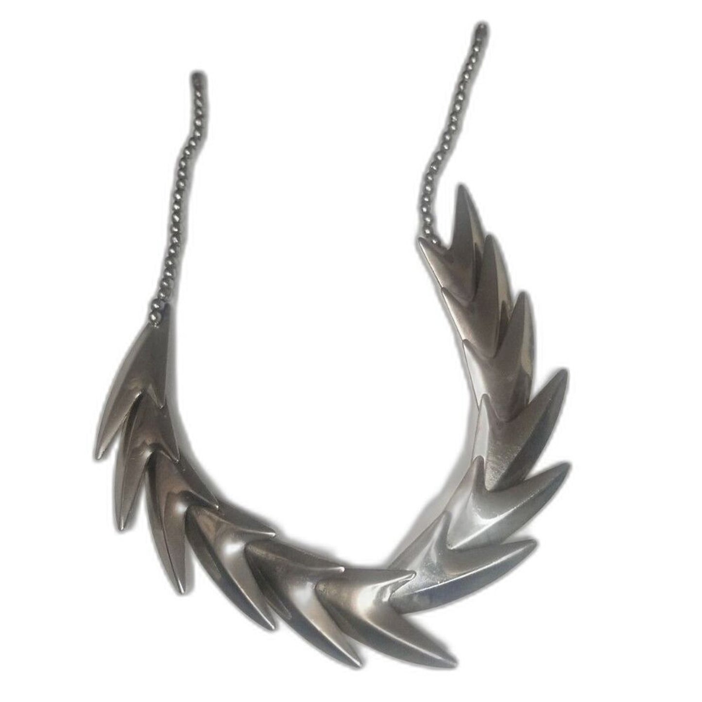 80s Vintage Silver Tone Stacked V Shape Serpentine Statement Ball Chain Necklace