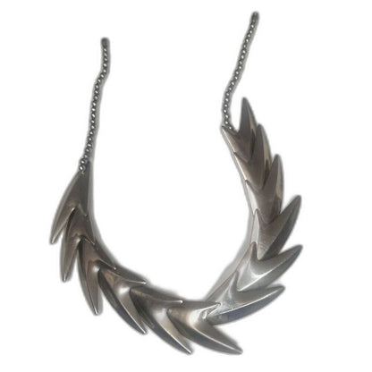 80s Vintage Silver Tone Stacked V Shape Serpentine Statement Ball Chain Necklace