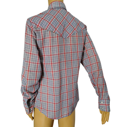 60s Blue Red Levis Western Cowgirl Button Up Shirt Pearl Snap Button Size Small [Vintage]