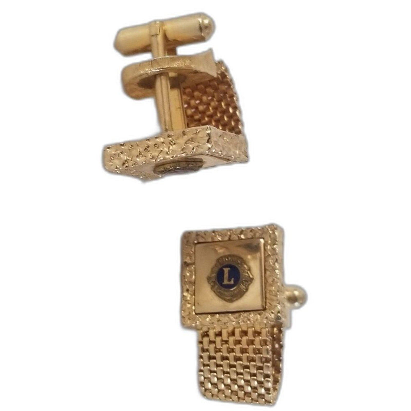 Lions International Mesh Wrap Around Gold Square Logo Cufflinks [Vintage]