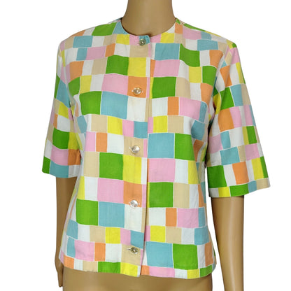 60s Alfred Paquette Mod Square Box Cut Style Blazer Light Jacket Cover Up Size S [Vintage]