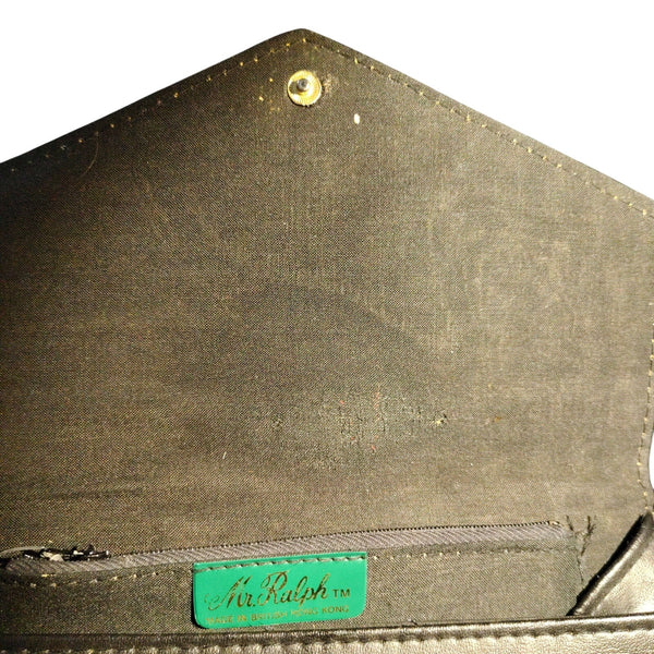 Textured Black Maxi Clutch 1970s Vintage Mr. Ralph Fold Over Snap Closure Bag
