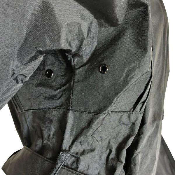 1980s Black Long Rain Jacket Trench Coat Waterproof Rubberized Size 7/8 Medium
