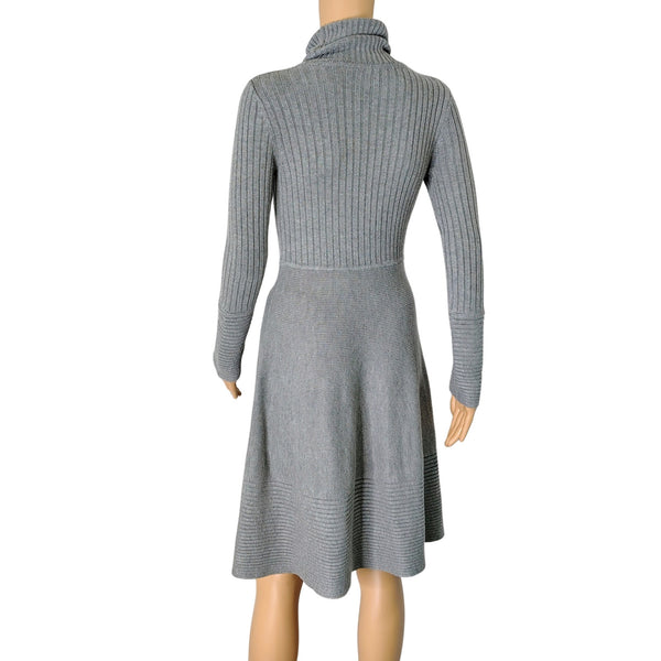Gray Eliza J Fit & Flare Knit Turtleneck Long Sleeve Midi Dress Size Small