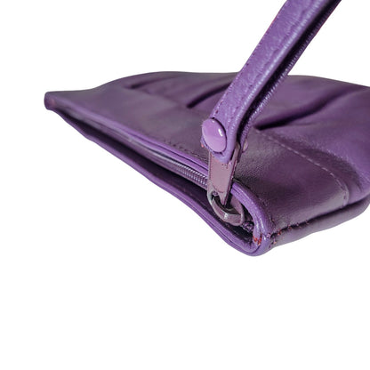 1980s Borsa Veneto Purple Genuine Leather Clutch Handbag Wristlet Top Zip Bag [Vintage]