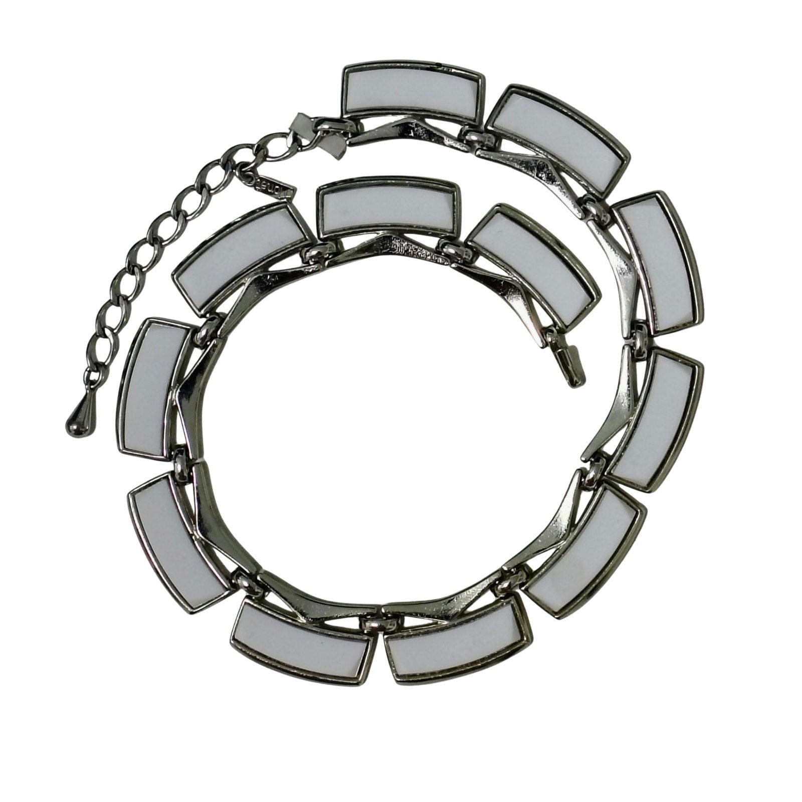 Monet Thermoset White Plastic Rectangular Links Set in Silver Tone [Vintage]