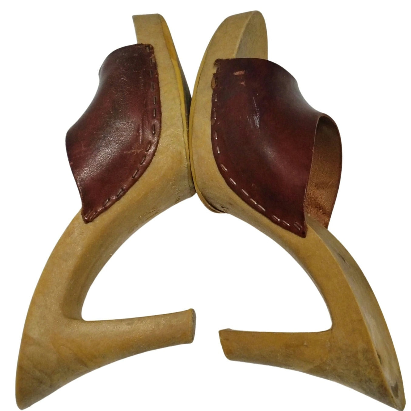 1970s Candies Style Faux Wood Heels Brown Leather Uppers USA 6 EUR 37 UK 4.5 [Vintage]