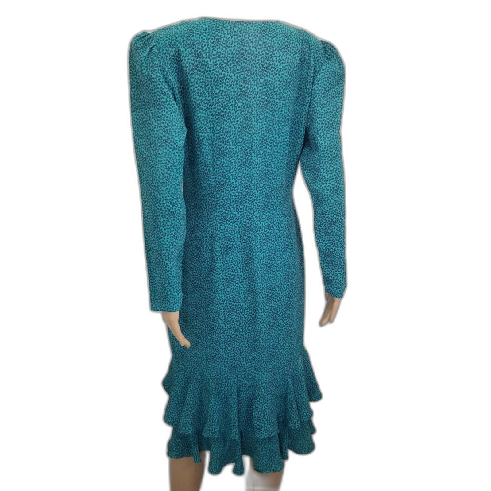 1980s Green Micro Feather Long Sleeve Mermaid Wiggle Dress Size Large [Vintage]