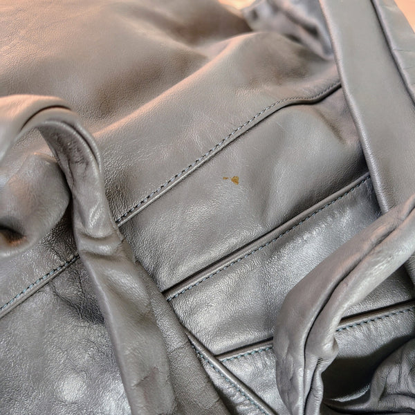 1980s Gray Leather Bohemian Boho Style Patchwork Crescent Bag Adjustable Strap [VINTAGE]