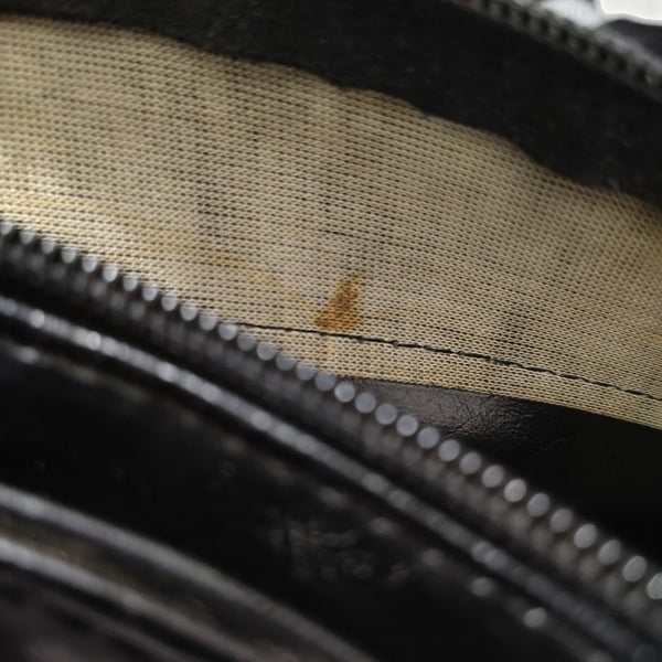 1970s Black Vinyl Convertible Shoulder Handbag Top Handle Purse  Wood Loops