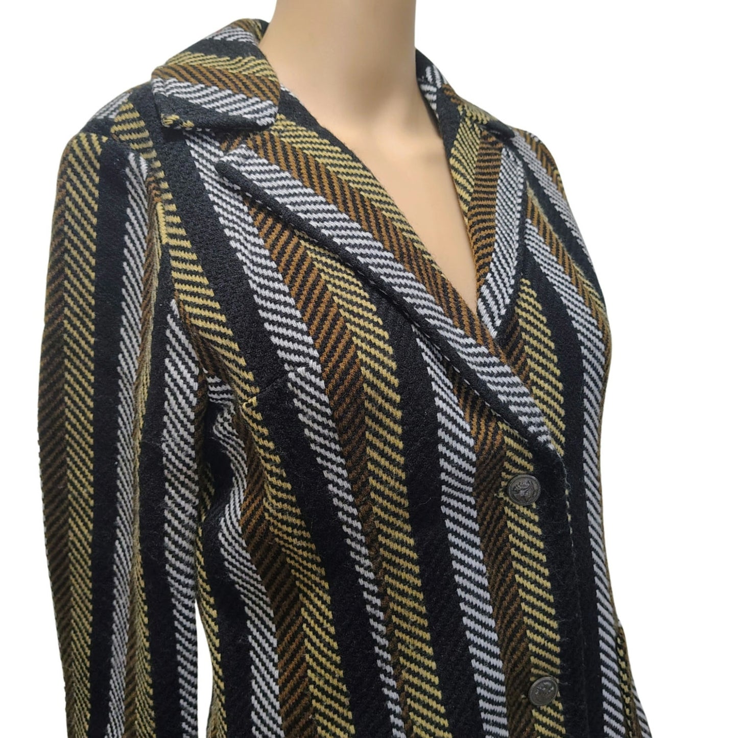 70s Striped Tread Design Fitted Single Breasted Blazer Outside Pockets SZ Small