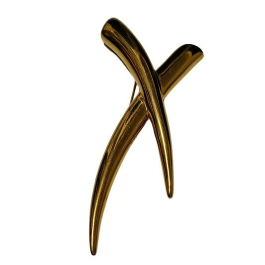 Vintage Signed Trifari X Design Brooch Shiny Gold Tone 4 inch