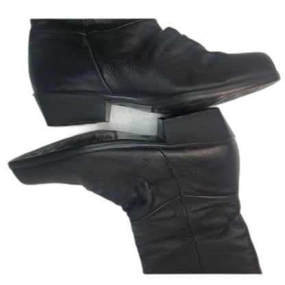 90s Vintage Black Leather Calf High Basic Editions Boots Almond Shape Toe Size 7