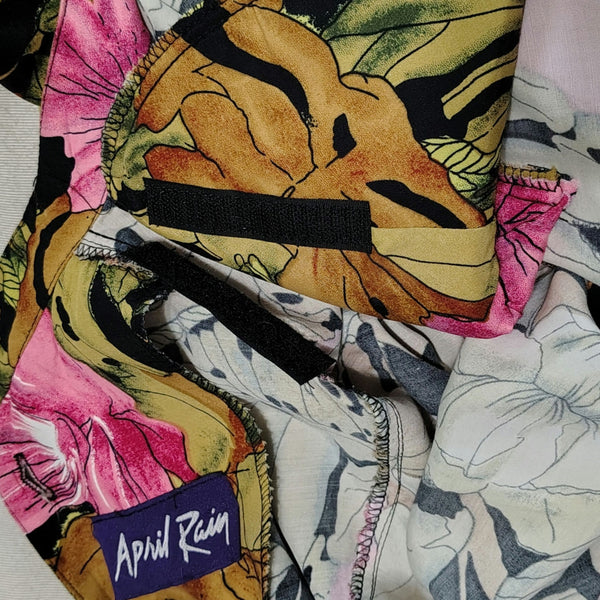 1980s April Rain Tropical Wiggle Dress Shoulder Pads Button Up Back Size Small [Vintage]