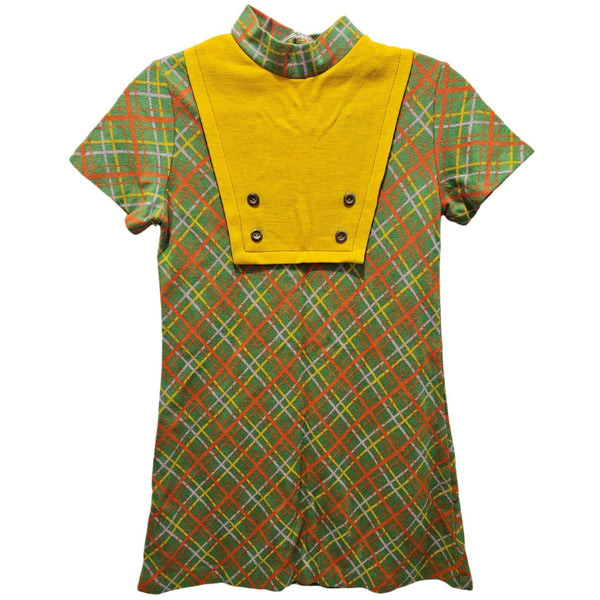 1960s Vintage Green OJ Yellow Children's Growing Girl Perma-Prest Dress Size 10