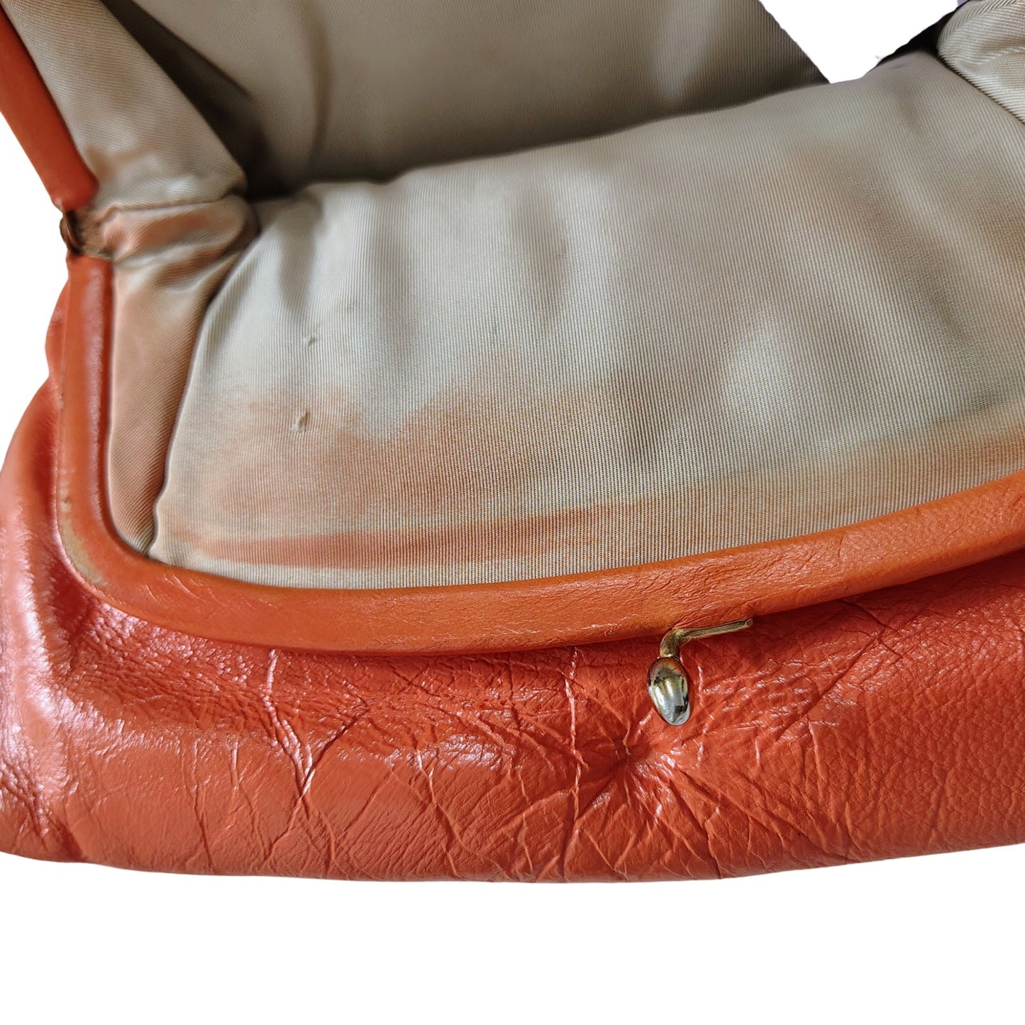 1950s Ingber Orange Genuine Leather Fold Over Clutch Handbag Gold Kiss Closure